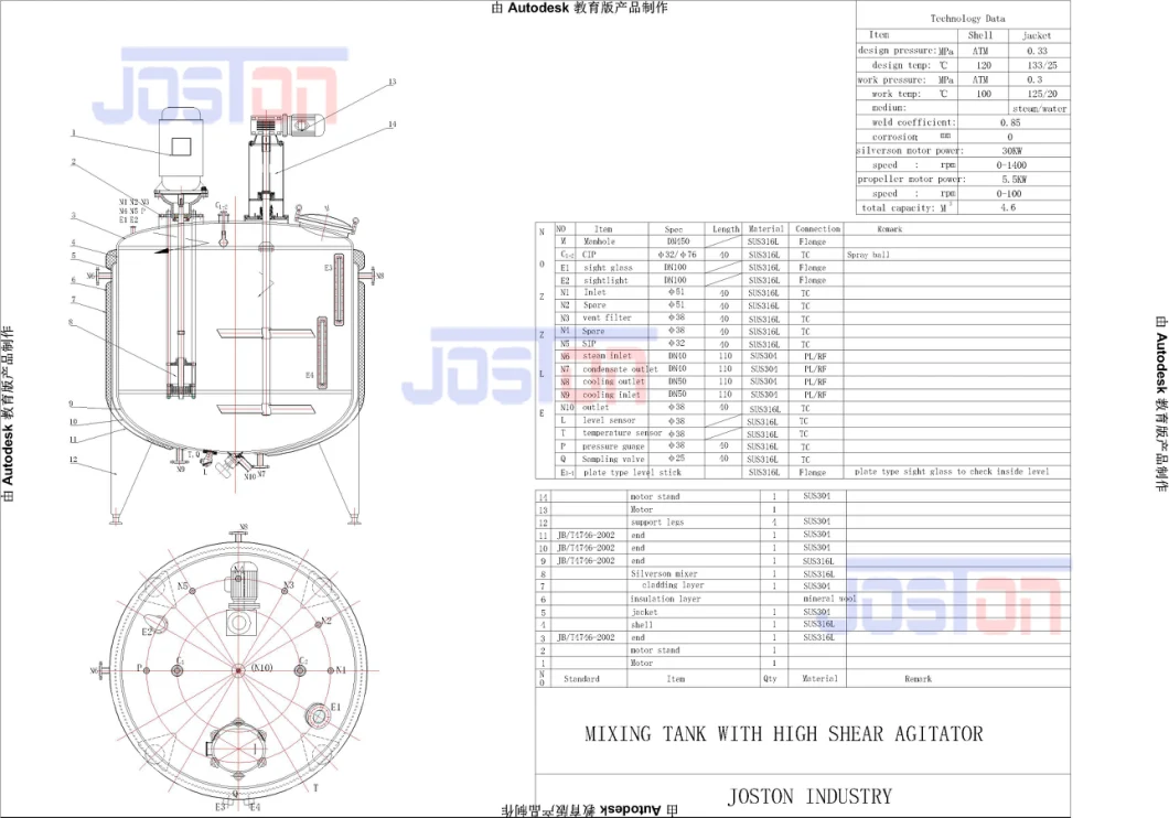 Stainless Steel Steam Electrical Heating Cooling Double Jacket Blender Magnetic Stirring Emulsifying Fermentation Bio Reactor Solution Preparation Mixing Tank